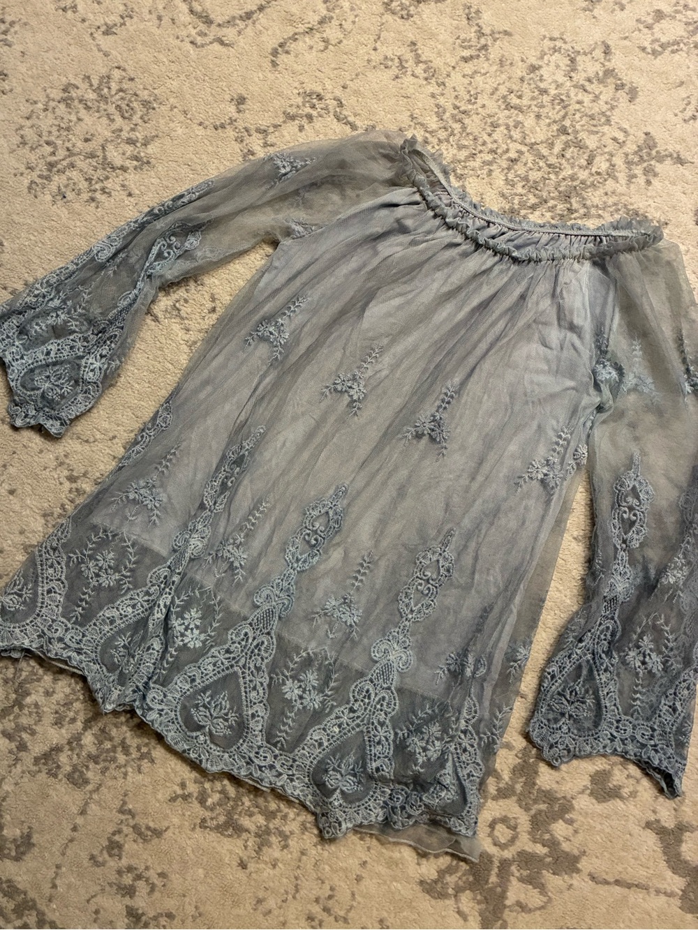 Dusty Blue Lace Mesh Tunic Dress Feminine Fairy